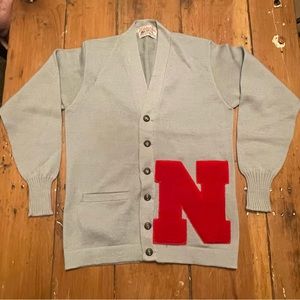 Vintage 1950s Grey Wool Varsity Letter Man Sweater size M